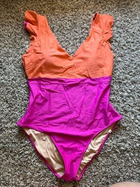 summersalt Orange and Fuchsia Colorblock One-Piece Swimsuit